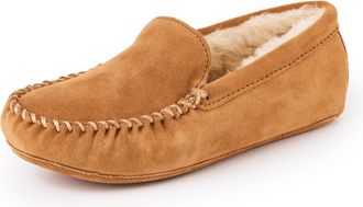 Minnetonka Mens Sheepskin Softsole Venetian, Tan, Size 10