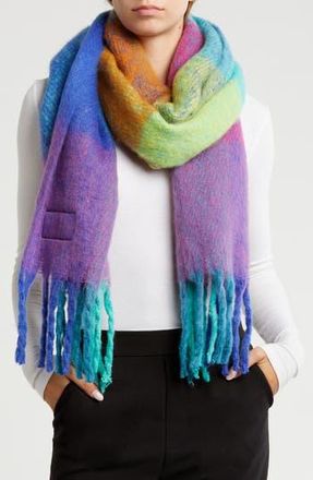 Kurt Geiger Yarn Dye Plaid Scarf in Blue at Nordstrom Rack