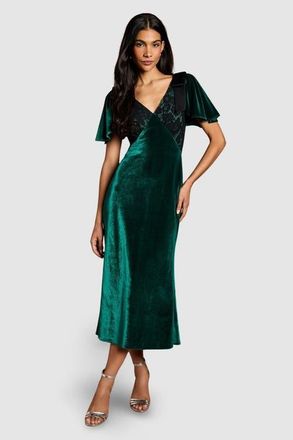 Coast Velvet Lace Mix Short Sleeve Midi Dress in Emerald at Nordstrom, Size 12