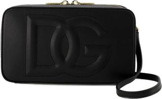 Dolce & Gabbana Cross Body Bags, female, Black, Size: ONE SIZE Logo Camera Crossbody Bag - Black Leather