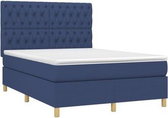 vidaXL Cama Box Spring Colch&oacute;n Y Luces Led Tela Azul 140x200 Cm Vidaxl