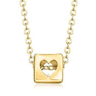 RS Pure by Ross-Simons Italian 14kt Yellow Gold Heart Cutout Cube Necklace