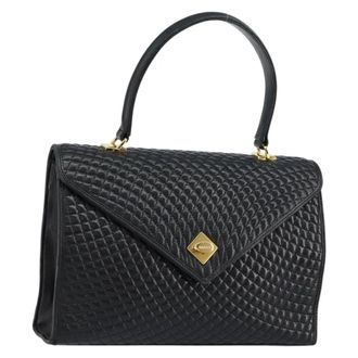 Bally Vintage Flap Quilted Leather Black Leather Handbag (Pre-Owned)