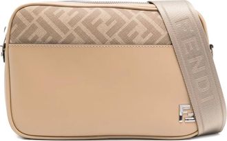 Fendi monogram-panel leather messenger bag - Neutrals