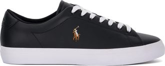 Dune London Polo Ralph Lauren Mens Longwood - Logo Lace Up Tennis Trainers - Black material_leather1 - Size UK 7