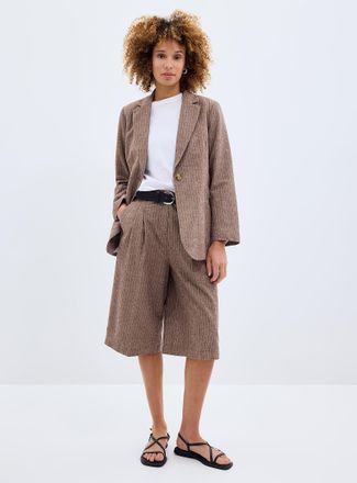 Soaked In Luxury Womens Ginevra pinstriped cappuccino Bermuda short Fit: Wide leg, super high rise