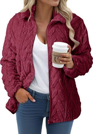 Dokotoo Winter Fleece Jackets for Women Fashion Warm Fuzzy Womens Coats with Pockets Classic Zipper Stand Collar Casual Ladies Outwear Solid Color Womens Jack
