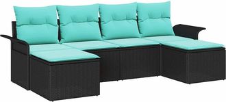 vidaXL Conjunto De Sof&aacute; De Jard&iacute;n 6 Uds. Negro Polirat&aacute;n Vidaxl