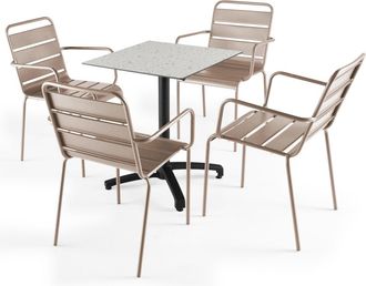 Oviala Mesa de jardín de terrazo laminado y conjunto de 4 sillones topo