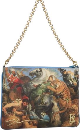 Louis Vuitton Limited Edition Louis Vuitton x Jeff Koons Masters Collection Pochette - Tiger Hunt Print with Gold Chain Strap