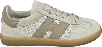 Hogan Sophisticated Beige Lace-Up Sneakers With Distinctive Logo Detail
