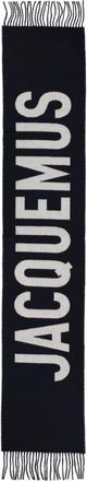 Jacquemus Logo-Embroidered Virgin Wool Scarf - Black