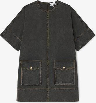 Ganni Black Washed Kimono Dress - Size 8/10 Organic Cotton
