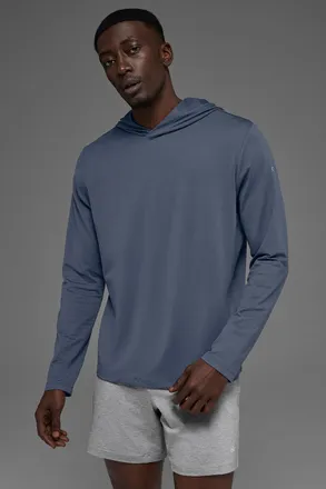 Alo | Conquer Reform Long Sleeve With Hood Sweatshirt in Bluestone, Size: 2XL