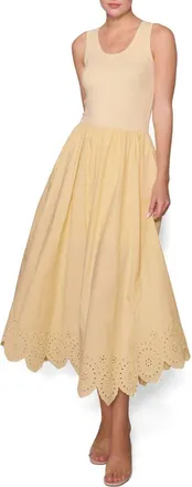 Melloday Eyelet Scallop Sleeveless Mixed Media Maxi Dress in Butter Yellow at Nordstrom, Size X-Large