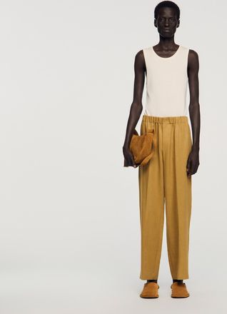 Sandro Wide-leg elasticated linen trousers