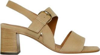 Ann Mashburn Womens Double Strap Block Heel In Camel Suede