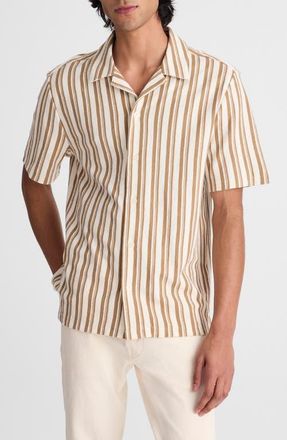 Madewell Seaport Terry Camp Shirt in Stripe Maple Seed at Nordstrom, Size Xx-Large