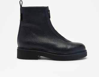 Russell & Bromley THAMES Womens Black Leather Zip Front Ankle Boot