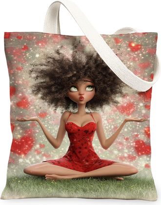 Generic Heart Pattern Canvas Tote Bags, Artistic Floral Design Reusable Grocery Bags, ValentineS Day Lightweight Washable Shoulder, Red, 13x15 Inch
