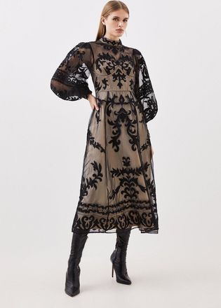 Karen Millen Baroque Applique Woven Maxi Dress