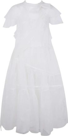 Simone Rocha Sheer Bow Sash Split Hoop Flounce Dress - Dames - Kleedjes - Wit - XS - Kleedjes