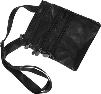 PartyKindom Men S Multi-layer Casual Crossbody Bag Leather Money Storage Pouch Single-shoulder Zipper Pouch for Daily Use Work School Shopping