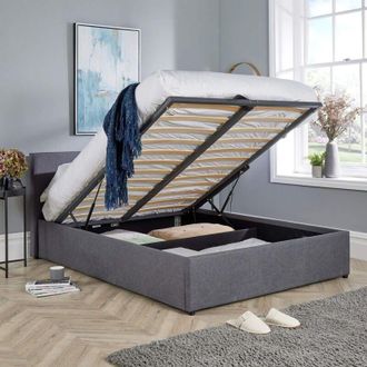 Home Source Industries Home Source - Ottoman End Lift Storage Bed Double Hopsack Fabric Bed Frame Gas Lift Furniture