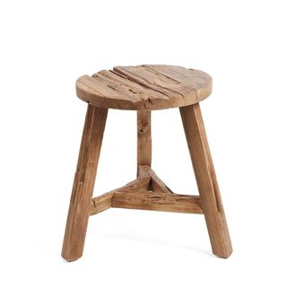 Bazar Bizar Taburete de madera de teca reciclada marr&oacute;n 44x44x45cm