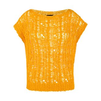 Marc Cain Ronde hals gebreide top - Dames - Truien - Geel - Maat: XL Katoen