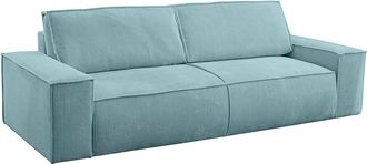 Vente-Unique Sof&aacute; cama de 4 plazas de pana azul turquesa AMELIA