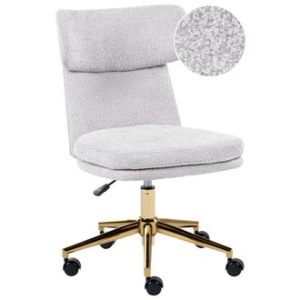 Beliani Silla De Oficina De Boucl&eacute; Sin Brazos Giratoria Con Ajuste De Altura Gris Claro Granby