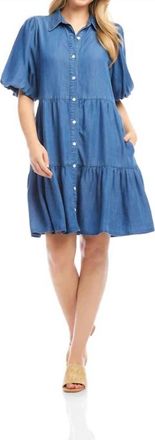 Karen Kane Pattia Puff Sleeve Tiered Shirtdress In Chambray