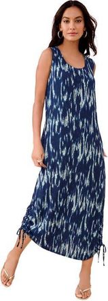 Roaman's Plus Size Stretch Knit Sleeveless Midi Dress With Ruched Hem Detail in Evening Blue Textured Ikat at Nordstrom, Size 24