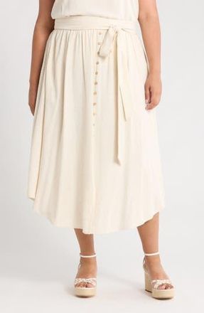 Renee C Curved Hem Pull-On Skirt in Linen at Nordstrom Rack, Size 3X