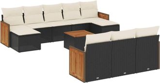 vidaXL Set De Sof&aacute;s De Jard&iacute;n 11 Pzas Y Cojines Rat&aacute;n Sint&eacute;tico Negro Vidaxl