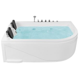 Beliani Ba&ntilde;era De Hidromasaje Esquinera De Acr&iacute;lico Blanco Con Luces Led Derecha 2 Reposacabezas Calama