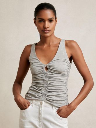 Reiss Silver Grey Stretch Lyocell Jersey Ruched Vest, 14