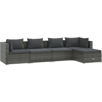 vidaXL Set De Muebles De Jard&iacute;n 5 Pzas Y Cojines Rat&aacute;n Sint&eacute;tico Gris Vidaxl