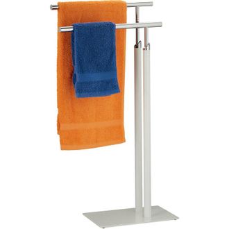 Relaxdays Toallero De Pie De 78 X 44 X 20 Cm, 2 Barras, Portatoallas Para El Ba&ntilde;o, Hecho De Acero, Blanco Y Plateado - Relaxdays