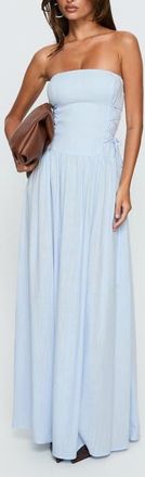 Princess Polly So Far So Good Strapless Linen Blend Maxi Dress in Baby Blue at Nordstrom, Size 12