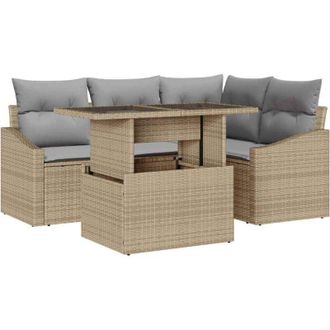 vidaXL Garden Sofa Set with Cushion 5 pcs Beige and Light Grey vidaXL