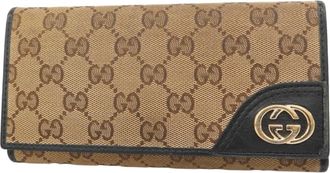 Gucci Black Brown Canvas Long Wallet (Bi-Fold) (Pre-Owned)