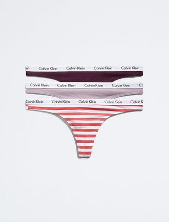 Calvin Klein Womens Carousel Logo Cotton 3-Pack Thong - Multi - XS