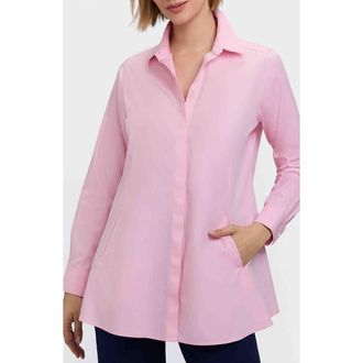Foxcroft Cici Non-Iron Tunic Blouse in Chambray Pink at Nordstrom, Size 16