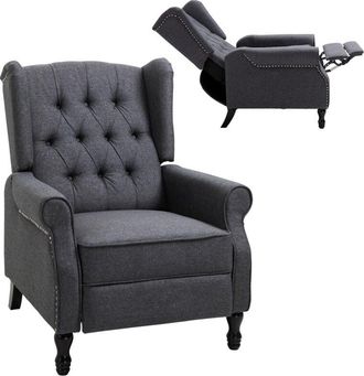 HOMCOM Recliner Armchair for Living Room Fabric Reclining Chair w/ Footrest Dark Grey - Homcom