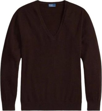 Polo Ralph Lauren V-hals Truien - Dames - V-hals truien - Bruin - XS - Leer - Truien & Vesten