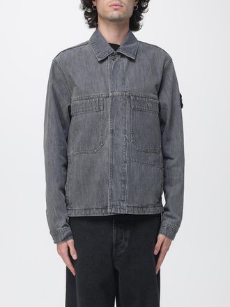 Stone Island Giacca-camicia in denim di cotone con patch logo Compass
