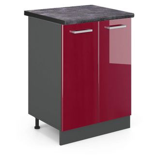 Vicco Mueble Bajo De Cocina R-line, Rojo Burdeos Alto Brillo, 60 Cm, Et Antracita