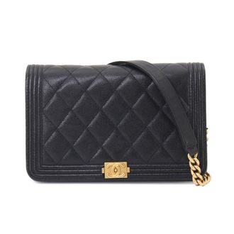 Chanel Black Grained Calfskin Chain/Shoulder Wallet (Pre-Owned)